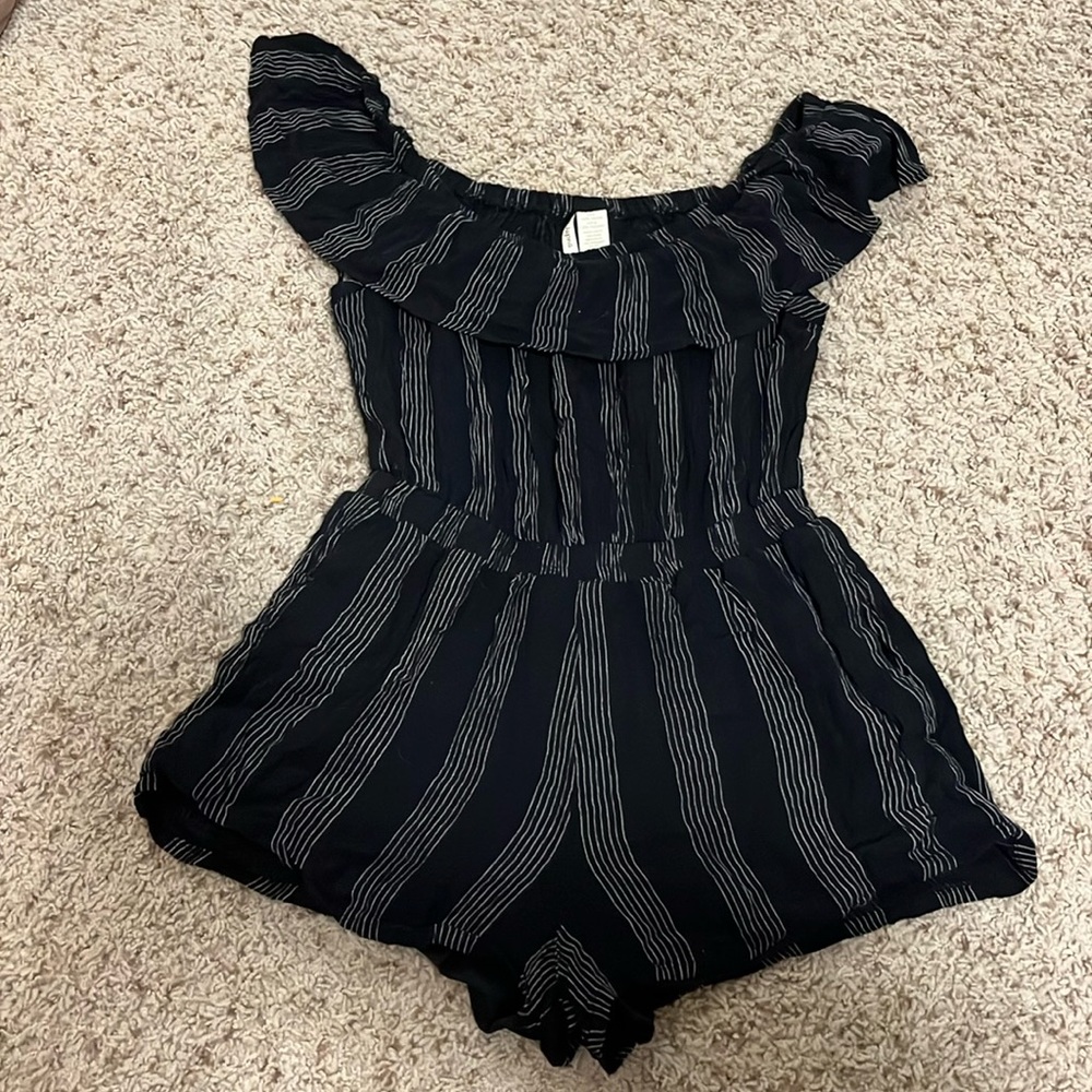 Women’s Romper; Japna XS: black romper with white stripe detailing